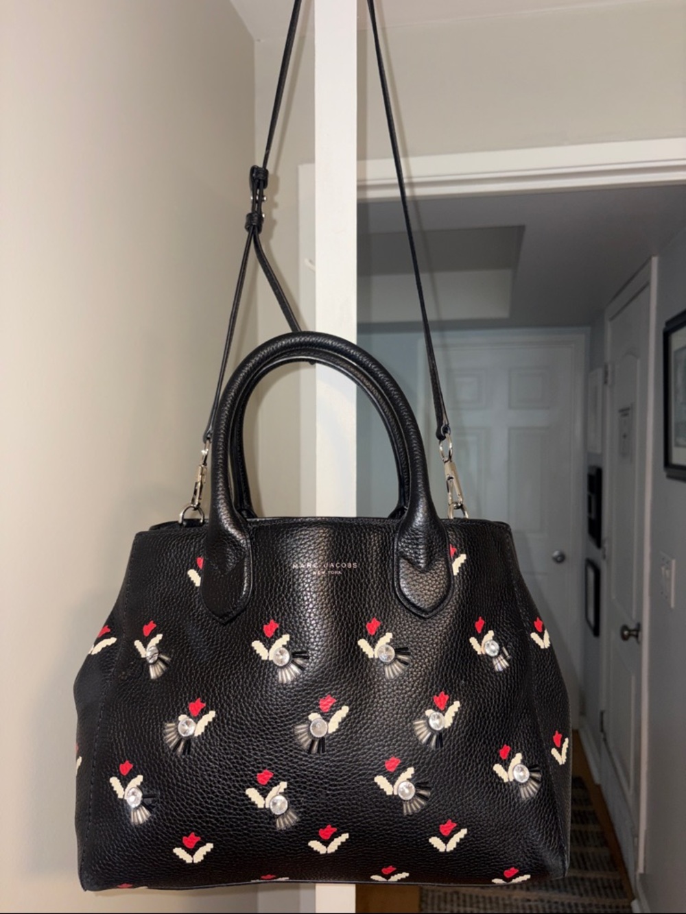 Marc Jacobs Tulip Collection Black Leather Satchel Bag with Strap in EUC